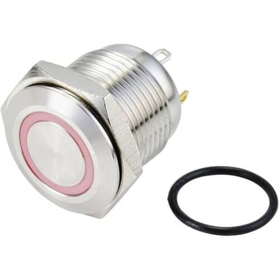 TRU COMPONENTS TC-10090912 GQ16F-10E/J/R/24V/S Vandalismebestendige druktoets 48 V/DC 2 A 1x uit/(aan) Moment Rood IP65 1 stuk(s)