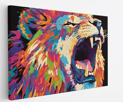 Saammp Canvas Schilderij - Kleurrijke leeuw - Abstract - Dieren - Natuur - 45x30 - Foto op canvas - Wanddecoratie - Muurdecoratie Woonkamer - Slaapkamer decoratie - Canvas Print
