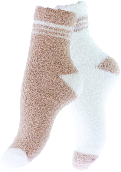 Calzera Fluffy Sokken Dames - 2 Paar - Beige/Wit - Huissokken - Badstof - Dikke Wintersokken - Cadeau voor haar - Housewarming - Verjaardag - Vrouw - Maat 35-42