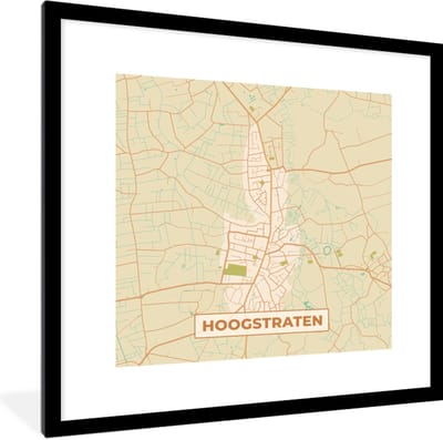 Fotolijst incl. Poster - Plattegrond - Kaart - Stadskaart - Hoogstraten - België - 40x40 cm - Posterlijst