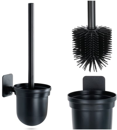 Toiletborstel Silicone met Container Hangende Zwart 35 cm - WC Borstel - Toilet
