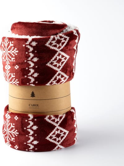 CAROL - plaid 150x200 cm - sherpa fleece deken - nordic print - Biking Red - rood