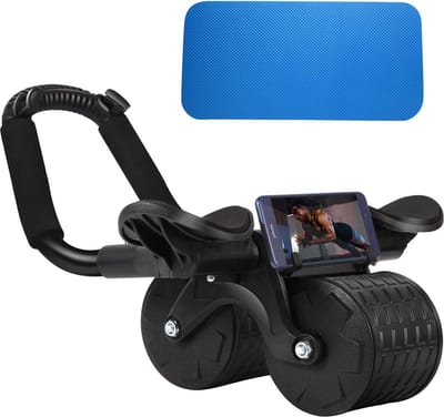 Buikroller, automatische rebound buikwiel, 2-in-1 buiktrainer, plank AB roller wiel voor core trainer, buikspiertrainer met elleboogsteun, fitnessapparatuur voor thuis, zwart