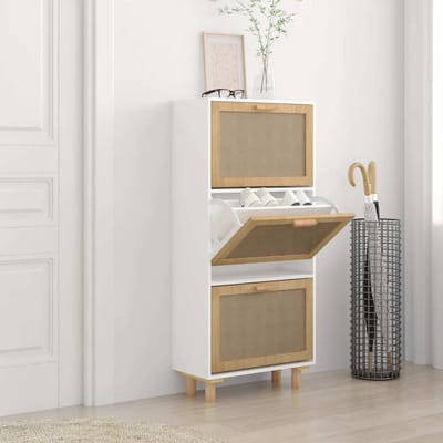 vidaXL - Schoenenkast - 52x25x115 - cm - bewerkt - hout - en - natuurlijk - rattan - wit