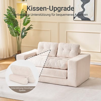 MIVRAY Slaapbank 2-Zits - Uitklapbaar 2-in-1 Ontwerp Voor Kleine Ruimtes En Logeerkamer - Ribstof Bekleding - Beige