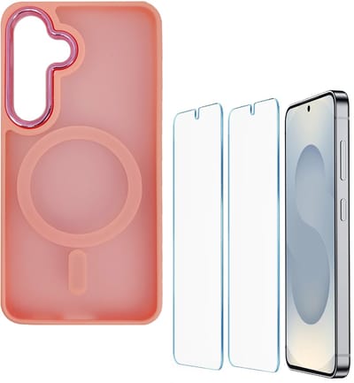 Matte magnetische hoes Geschikt voor: Samsung Galaxy S25 - Compatibel met MagSafe - + 2x Screenprotector - Matte achterkant - Roze