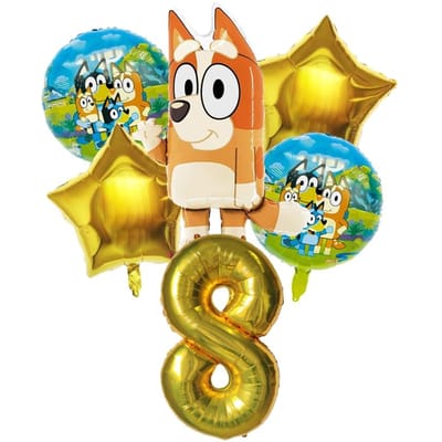 6 stuks Familie Bluey Aluminium Ballon Cartoon Bingo Activiteit Speelgoed Blauw Gouden Ster Ballon Decor Verzameling Verjaardag Viering Baby Douche Benodigdheden As Picture