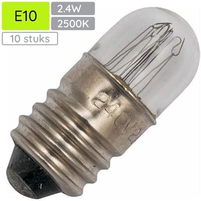 Miniatuur Signaallamp E10 240V 2.4W - 10 mAh - 10 stuks - T9 Gloeilamp Ø9mm - 23mm - 2500K - Dimbaar