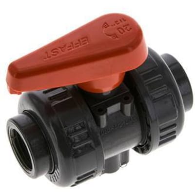 PVC 2-weg Kogelkraan Dubbele Wartel Rp 1/2'' FKM