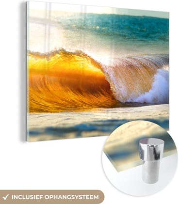MuchoWow® Glasschilderij 40x30 cm - Schilderij acrylglas - Golf - Water - Zee - Foto op glas - Muurdecoratie woonkamer - Wanddecoratie slaapkamer - Schilderijen