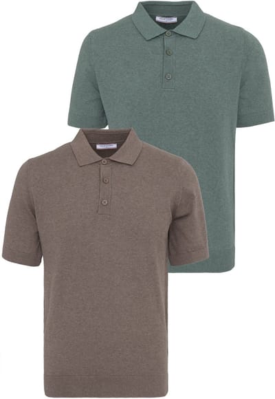 Felix Hardy Polo Shirt Korte Mouwen 100% Katoen - 2 Pack Heren Bruin-Groen - L