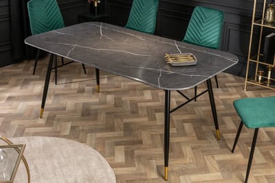 Design eettafel 180cm Antracietgrijs glazen tafel marmer look