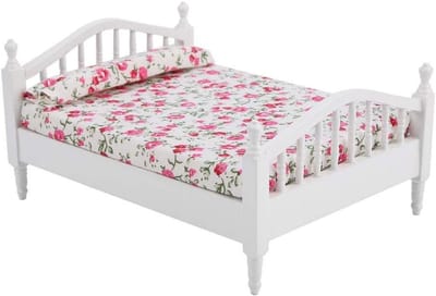 Miniatuur Tweepersoonsbed - Bloemmotief Poppenhuis Meubels 1:12 Schaal Decoratie DIY