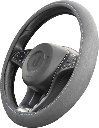 Famanu – Stuurhoes met Alcantara-look, universele maat 37-39 cm, grijs, voor een stijlvol interieur