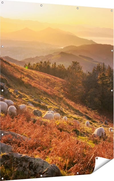 Gards Tuinposter Schapen in de Bergen - 120x160 cm - Tuindoek - Tuindecoratie - Wanddecoratie buiten - Tuinschilderij