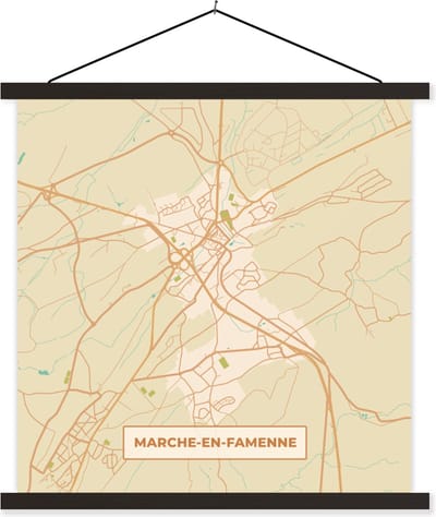 Posterhanger incl. Poster 60x60 cm - Schoolplaat - Kaart - Plattegrond - Vintage - Marche-en-Famenne - Stadskaart - Textielposter - Zwarte latten - Stadskaart