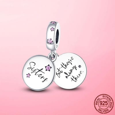 925 Sterling Zilver Forever Sisters Hangende Bedel Roze Zirkoon Hanger Past Originele Mode Armband Zilver 925 Sieraden Maken white