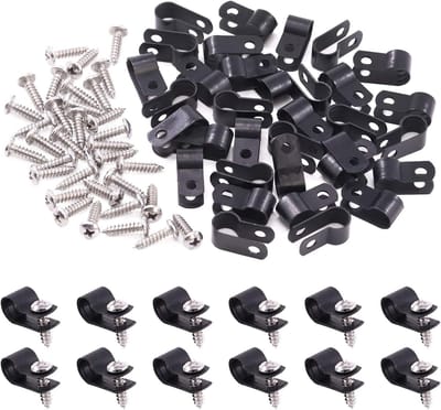 120 Stuks Zwarte 5/16 Inch Nylon Plastic R-Type Kabelclips en Schroeven Set voor Kabelbeheer, Bevestigingsclips met 60 Schroeven voor Organisatie en Veiligheid