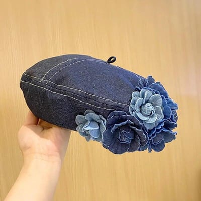 Bloem Denim Baret Hoeden Lente Herfst Vrouw Trendy Vrouwen Camelia Schilderspetten Casual Katoenen Mutsen gray