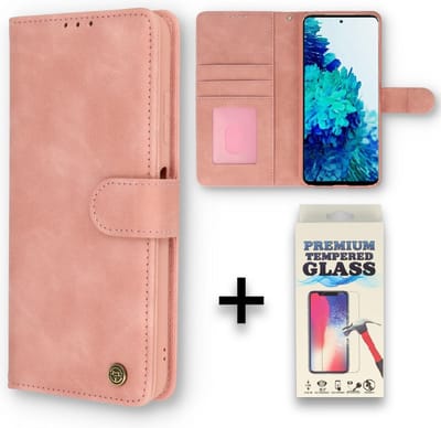 Casemania Hoesje Geschikt voor Samsung Galaxy S21 FE Pale Pink & Glazen Screenprotector - Luxe Portemonnee Book Case - Kaarthouder & Magneetlipje