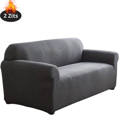 Livano Bankhoes - Bankbeschermer - Stretch - Sofa Cover - Effen - Donkergrijs - 2 Zits