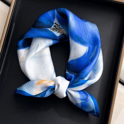 Natuurlijke Zijde Sjaal Dames Nek Vierkant Hoofdband Sjaals Bandana Mode Hijab Poncho Sjaals Pashmina Vrouwelijke Foulard 53Cm Real Silk 53x53cm blue