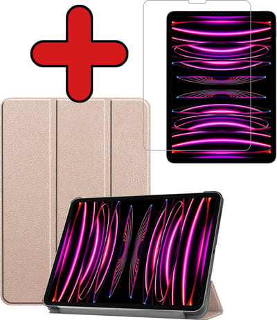 Hoesje - Geschikt voor Apple iPad Pro (2022) - 11 inch - 4e generatie - Met Screenprotector - Hardcover Book Case - Trifold Bookcase Hoes - Hard Cover - Tablethoes - Goud