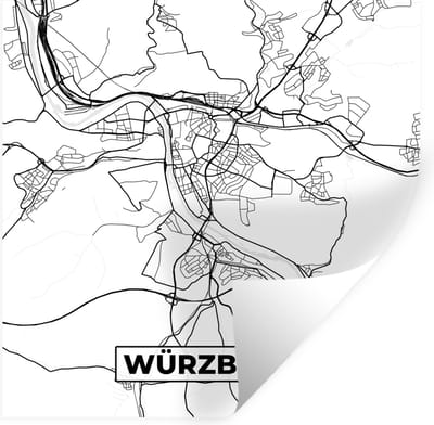 Muurstickers - Sticker Folie - Würzburg - Kaart - Stadskaart - Plattegrond - 100x100 cm - Plakfolie - Muurstickers Kinderkamer - Zelfklevend Behang XXL - Zelfklevend behangpapier - Stickerfolie