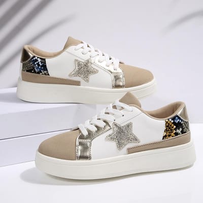 Herfst Casual Sneakers voor Dames Kleurblok Ster Vetersluiting Plat Sport Schoenen Dames Gevulkaniseerde Schoenen Maat35 40 gray