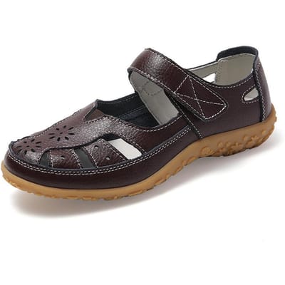 Nouveaux Femme Femmes Mère Cuir Véritable Creux Chaussures Blanches Sandales Plates Mocassins Été Frais Sandales de Plage Grande taille 39