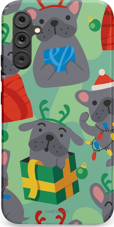 Casetastic hoesje geschikt voor Samsung Galaxy A34 (2023) 5G - Dubbellaagse bescherming - Hondje als Kerstcadeau - Fashion Case - Mintgroen Grijs Rood