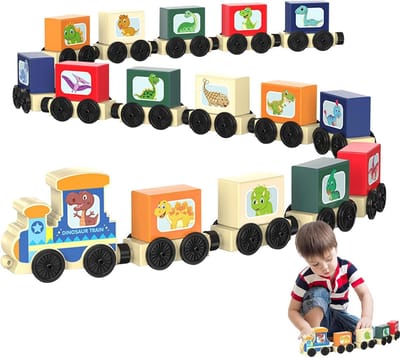Houten Treinset - Dieren Trein Speelgoed - Educatief Spel - Meerdere keren gepolijst - 23 x 16 x 5.5 cm
