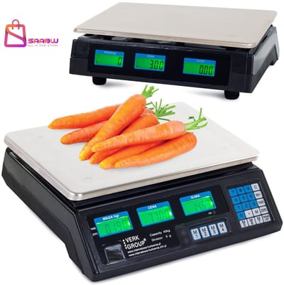 Elektronische Prijsweegschaal 40kg – Met LCD Display & Poolse Index – keukenweegschaal – 5g Nauwkeurigheid – Accu + Netstroom – weegschaal keuken – weegschaal personenweegschaal – 00084