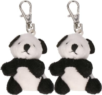 Nature Planet sleutelhanger - 10x stuks - pluche panda knuffel dier - 5 cm - tassen clips - kleine diertjes