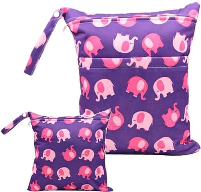 Luiertas Set - Natte Tas - Baby Uitjes - Waterdicht TPU Materiaal - 2 Stuks - Olifant Lila