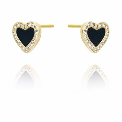 Hartje oorbellen zwart met steentjes 14k goud verguld/ elegant/ liefde/ verjaardags cadeau/ Moederdag cadeau/ sOwiesO shop/ roestvrij staal/