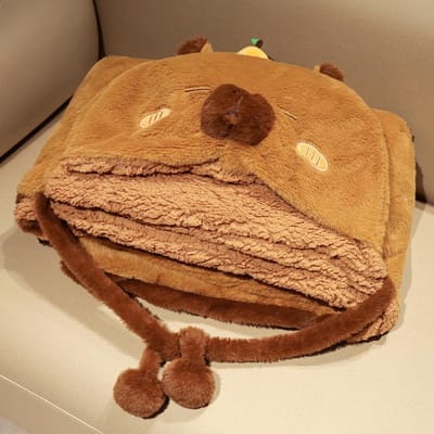 Lieve Capybara Pluche Zachte Cape Cartoon Zwarte Cape Koraalvlies Luchtdekens Verjaardag Valentijnsdag Cadeaus brown