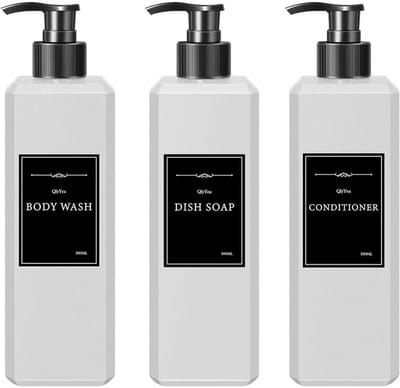 Dailygoods- Pompfles Set van 3 - 500ml Lege Zeepdispenser - Kunststof Flessen - Stickers voor Keuken/Badkamer - Wit