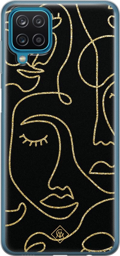 Casimoda® hoesje - Geschikt voor Samsung A12 - Abstract Faces - Backcover - Siliconen/TPU - Zwart