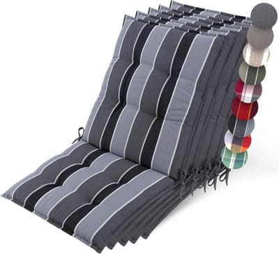 Beautissu Sun-NL – Set van 5 Premium Lage Rugleuning Kussen 100x50 cm - UV-bestendig & 8cm Dik Kussen Tuinstoelkussen Antislip Bevestigingsbanden – Stevige Stof Antraciet Gestreept