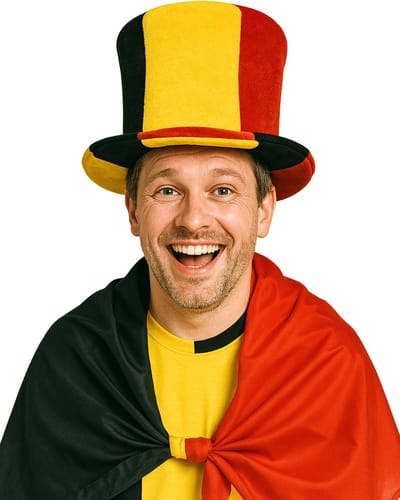 Funny Fashion Supporters verkleed kleding hoge hoed - vlag Belgie kleuren - polyester - volwassenen