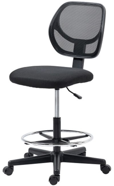 Stoel, Staande Kantoorstoel, Studie Stoel, Ergonomisch Ontwerp, Verstelbare Hoogte, Verstelbare Voetsteun, Geschikt voor Kantoor, 59 x 61 x 93-113 cm, Zwart, Metaal