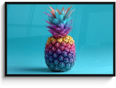 Poster in lijst - Fotolijst 120x80 cm - Posters - Ananas - Regenboog - Blauw - Popart - Posterlijst zwart - Decoratie - Wanddecoratie woonkamer - Muurdecoratie slaapkamer
