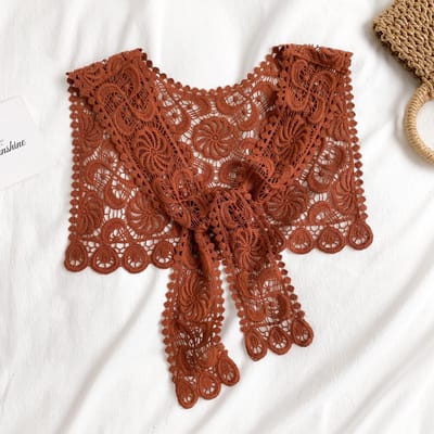 Kanten Gehaakte Holle Nepkraag Dames Kleine Sjaal Decoratieve Nepkraag Dames Kleding Accessoires Afneembare Kraag brown