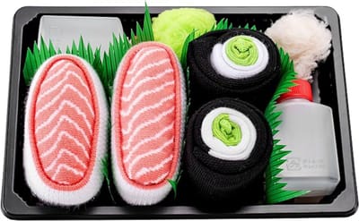 Rainbow Socks – Sokken giftbox - Maat 36/40 - Heren Vrouw - Sushi Socks Box Zalm Komkommer Maki - 2 Paar