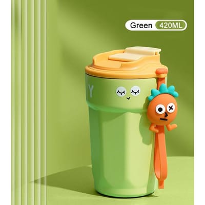 420ml Grappige Koffiekop Thermos 316 Roestvrij Staal Dubbellaags IJskoffie Mok Tumbler Lekdichte Waterfles Voor Meisjes Cadeau 420ml beige