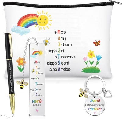 Cadeauset voor leraren met cosmetica tas, boekenlegger en sleutelhanger - Persoonlijk bedankje voor de start van het schooljaar