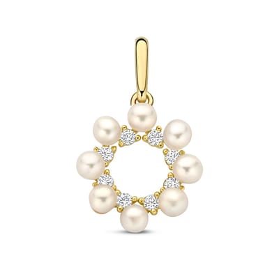 New Bling - 9NBG-0915 - 14K geelgouden Hanger – Witte Parel – Dames Hanger
