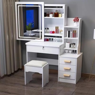 Kaptafel met Spiegel - Make-up Tafel - Cosmetica Organiseren - Verstelbare LED Verlichting - 80 cm Breed - Wit