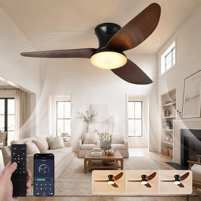 MUPOO Houtlook Plafondventilator met Verlichting Ø100cm - Stil & Dimbaar - Zomer en Winterstand-Smart App & Afstandsbediening -6 Snelheden & Geheugen- Timer- ventilator lamp Voor Slaapkamer / Woonkamer-LED lampenkap